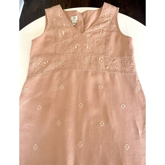 J. Jill Linen Emboidered Midi Dress Sz XS High Waist Fairy Cottage Boho Regency - Picture 9 of 11